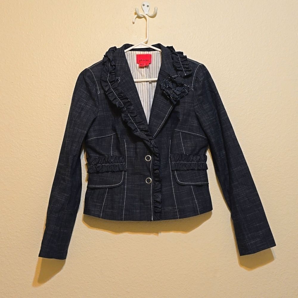 Phoebe Jacket Blue Size 8 Ruffled Edges Striped‎ Liner